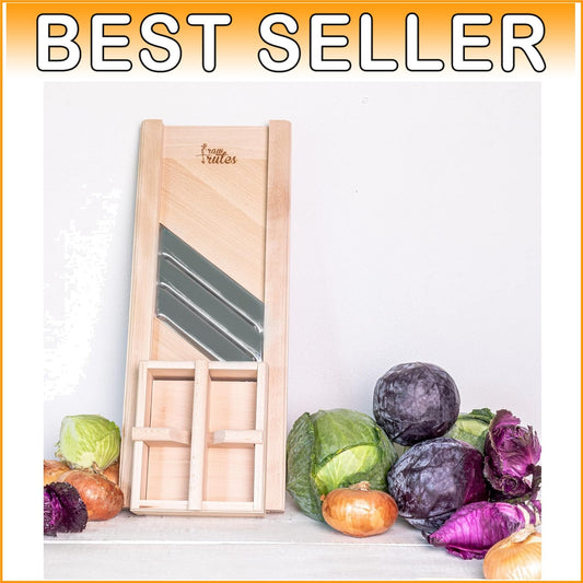 Natural Beech Wood Cabbage Shredder with Safety Guard - Perfect for Sauerkraut