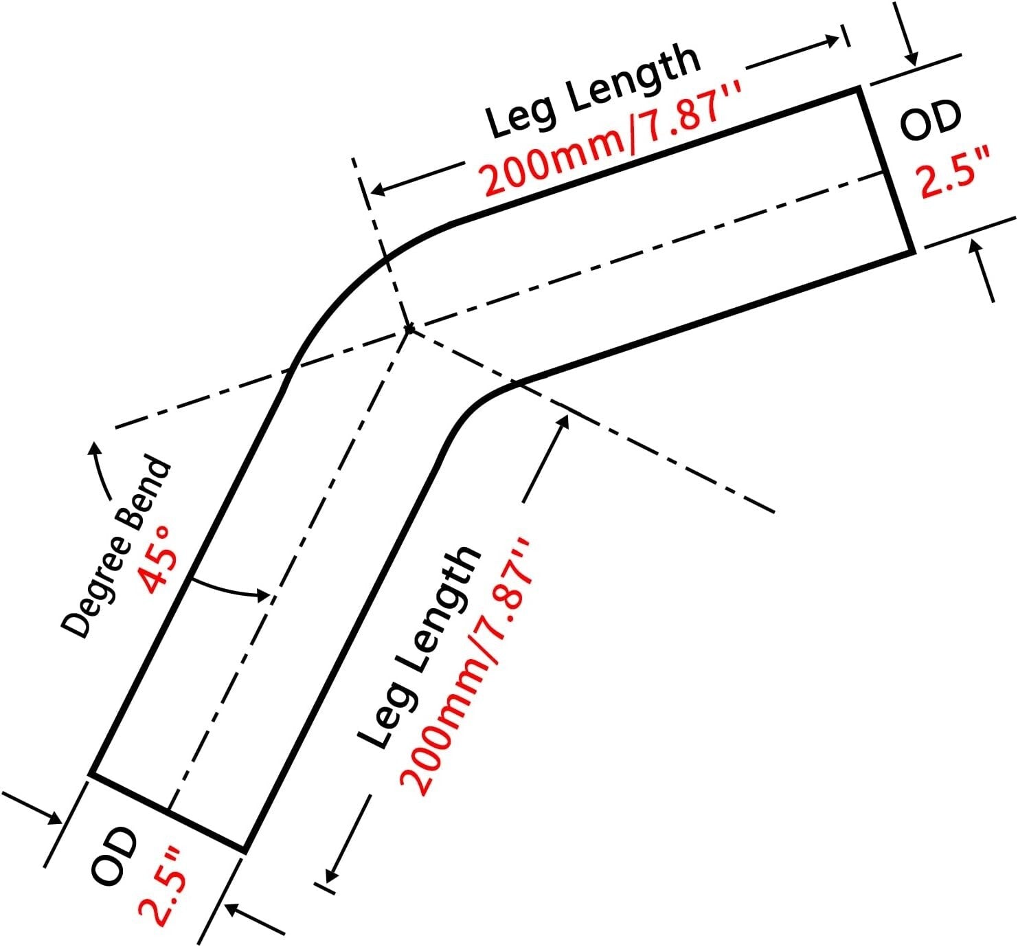 2PCS 15.75 Inch 45° Stainless Steel Mandrel Exhaust Bend Pipe - DIY Ready