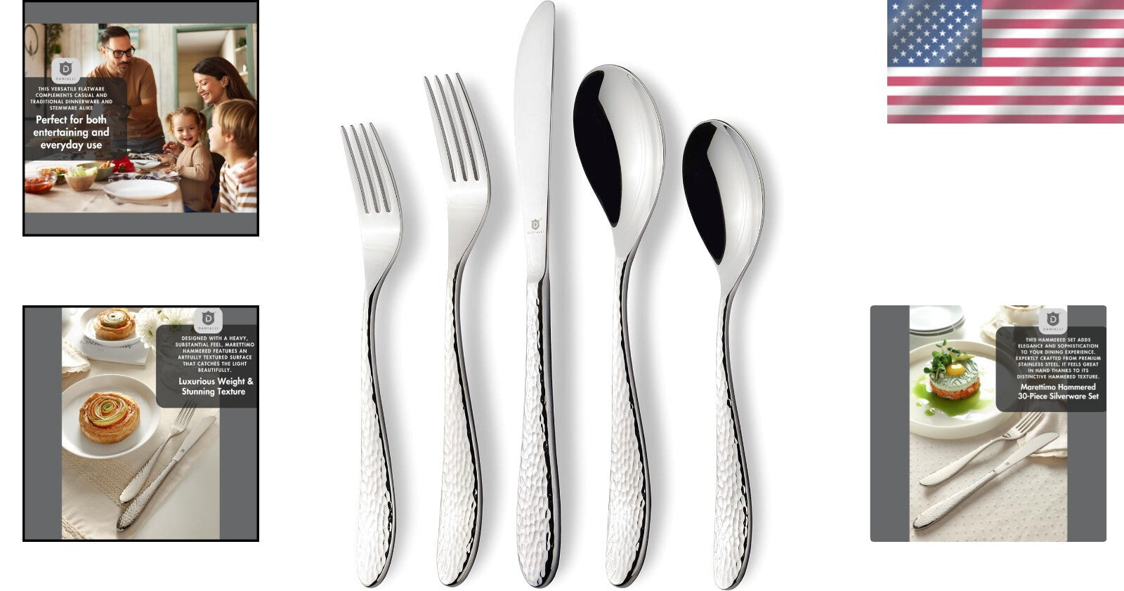 Luxurious 30-Piece Hammered Stainless Steel Silverware Set for 6—Dishwasher Safe