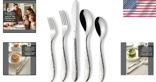 Luxurious 30-Piece Hammered Stainless Steel Silverware Set for 6—Dishwasher Safe