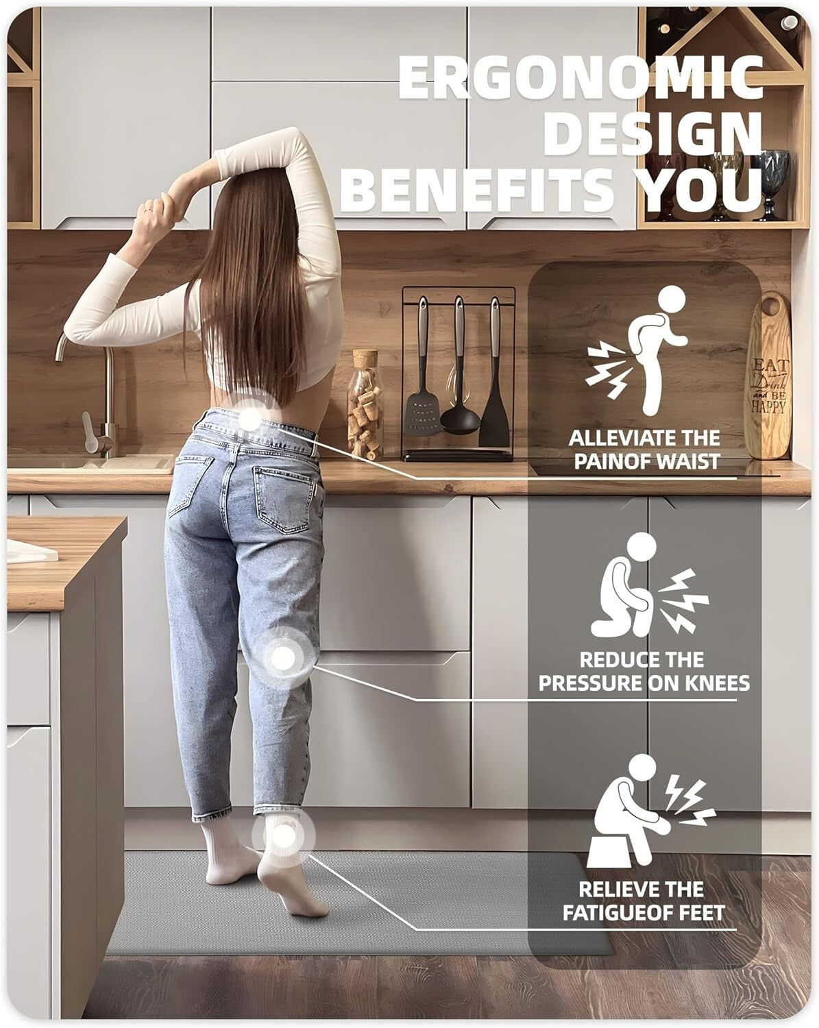 Ergonomic 2-Piece Grey Kitchen Rug Set - Stylish Waterproof Mats for Comfort