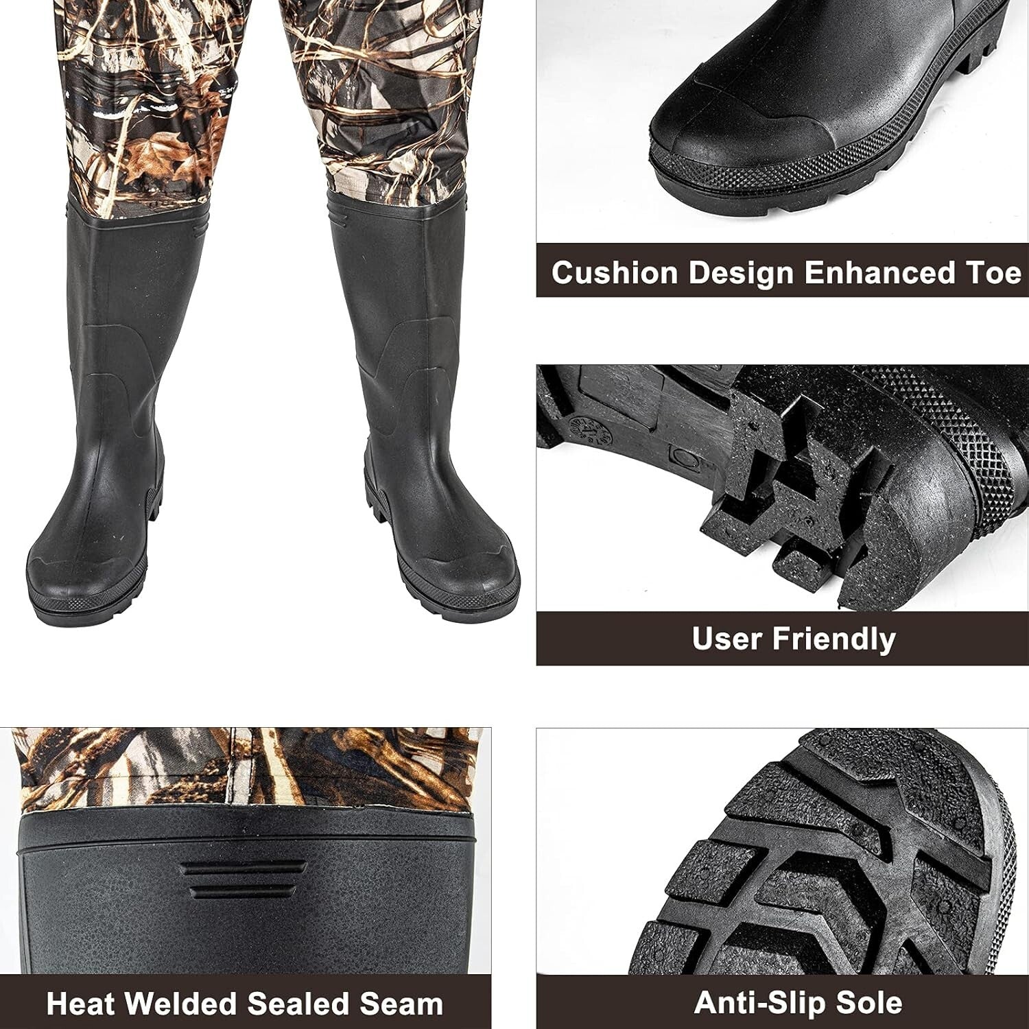 Lightweight Waterproof Fishing & Hunting Waders with Comfortable Fit, Size 6-14