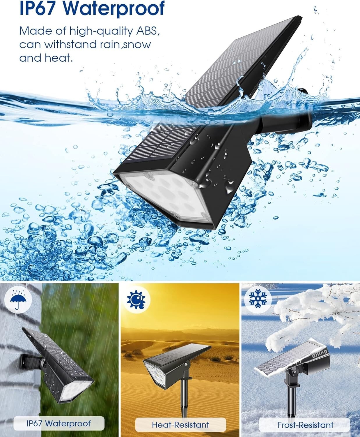 4 Pack Solar Spot Lights, Adjustable Brightness, IP67 Waterproof for Garden