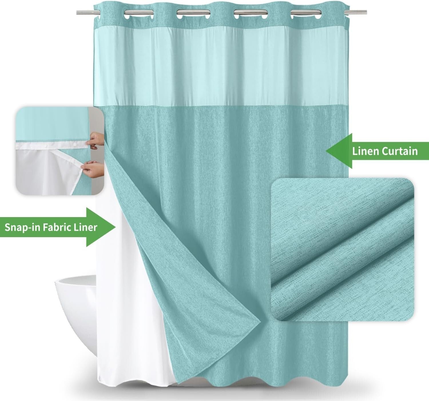 Shop Machine-Washable Linen Style Shower Curtain with Detachable Liner - 71"x86"