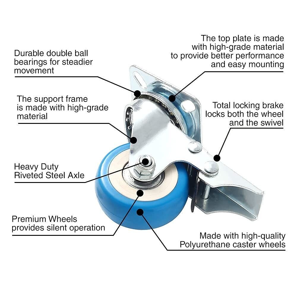 Heavy-Duty 2" Swivel Casters - 24 Pack with Locking Brake for Any Surface