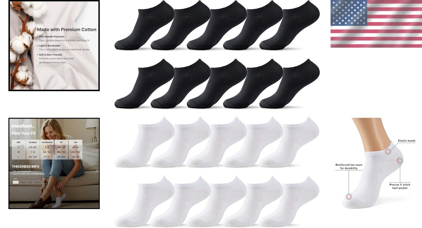 10-20 Pairs Thin Cotton Low Cut Ankle Socks - Premium Comfort Multipack