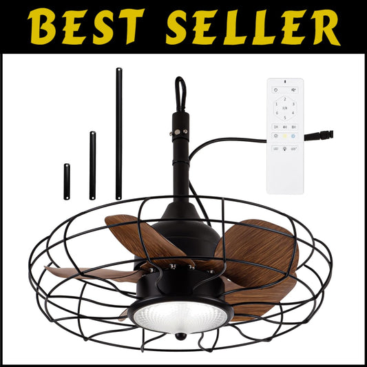 Quiet 20'' Outdoor Ceiling Fan with 3-Color Lighting – Remote Control for Patios