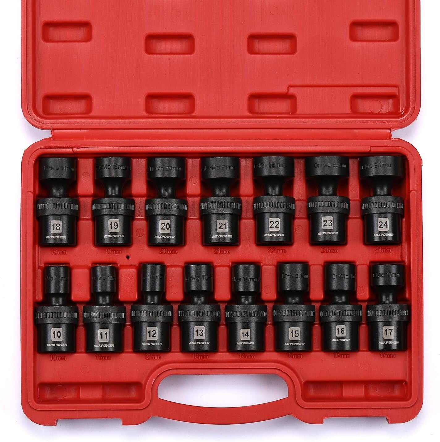 15-Piece 1/2" Drive Metric Impact Socket Set - Chrome Moly Steel, Wobble Design