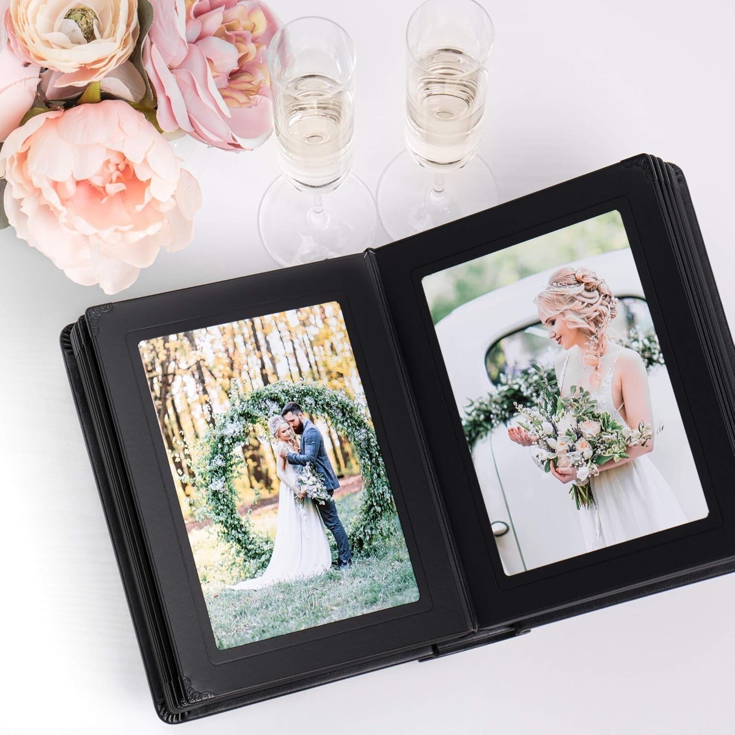 Elegant 5x7 Leatherette Photo Album for Weddings - 15 Pages in Black