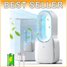 Load image into Gallery viewer, Rechargeable Bladeless Desk Fan with 5-Color LED Light - 3 Speed Quiet Operation