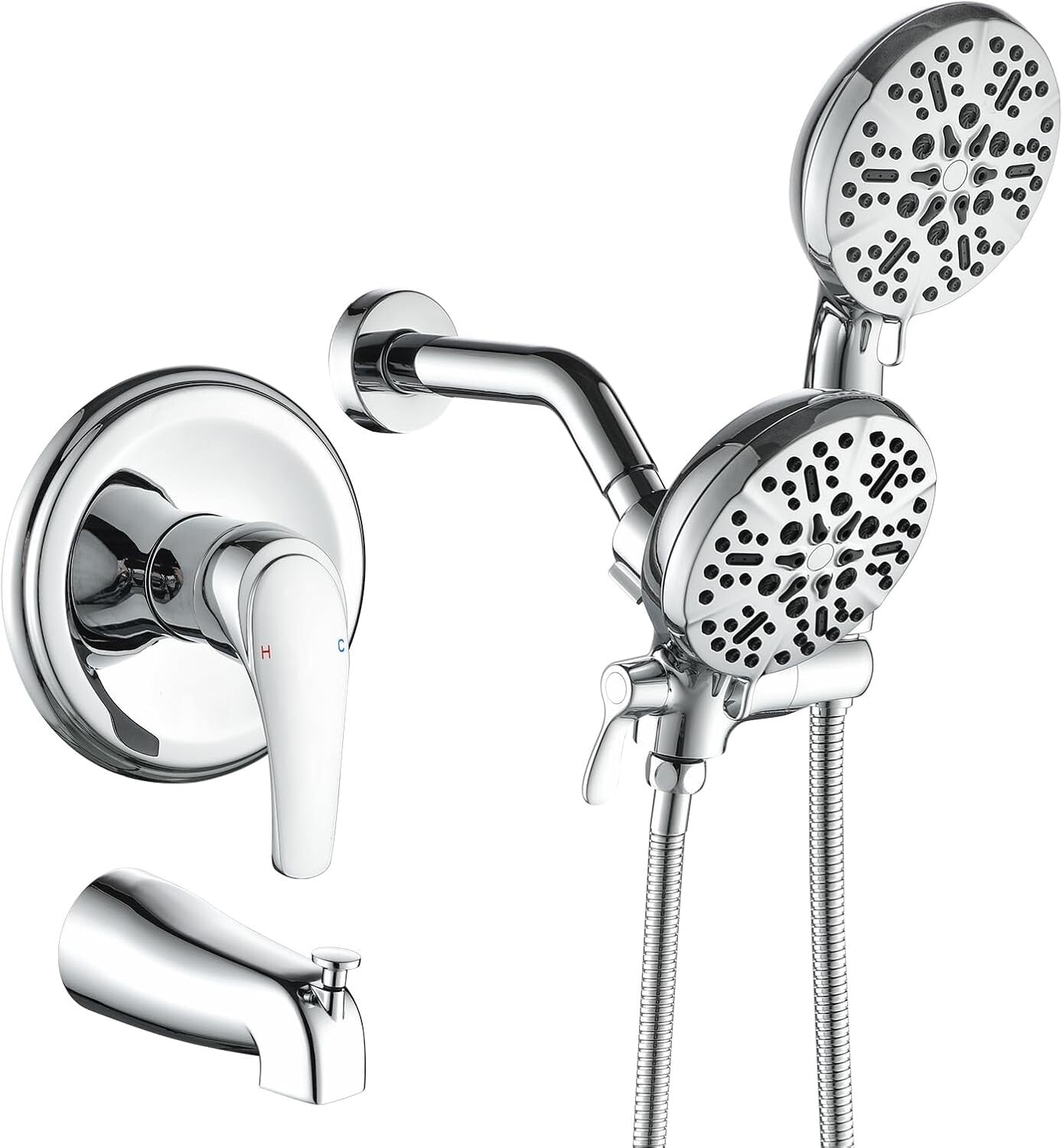Dual Shower Faucet Set with Tub Spout - Chrome Shower Combo for Luxurious Baths