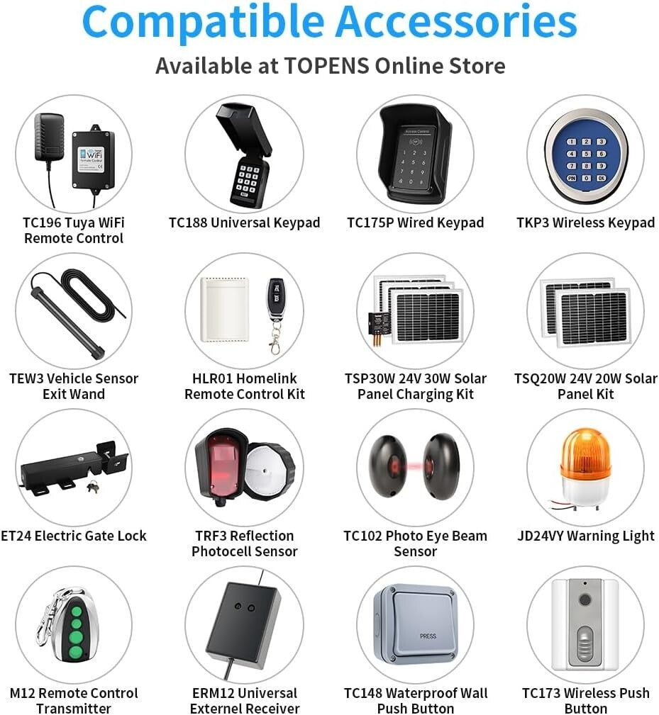 Electric Driveway Gate Opener for Medium Duty - Up to 18ft, Remote Control