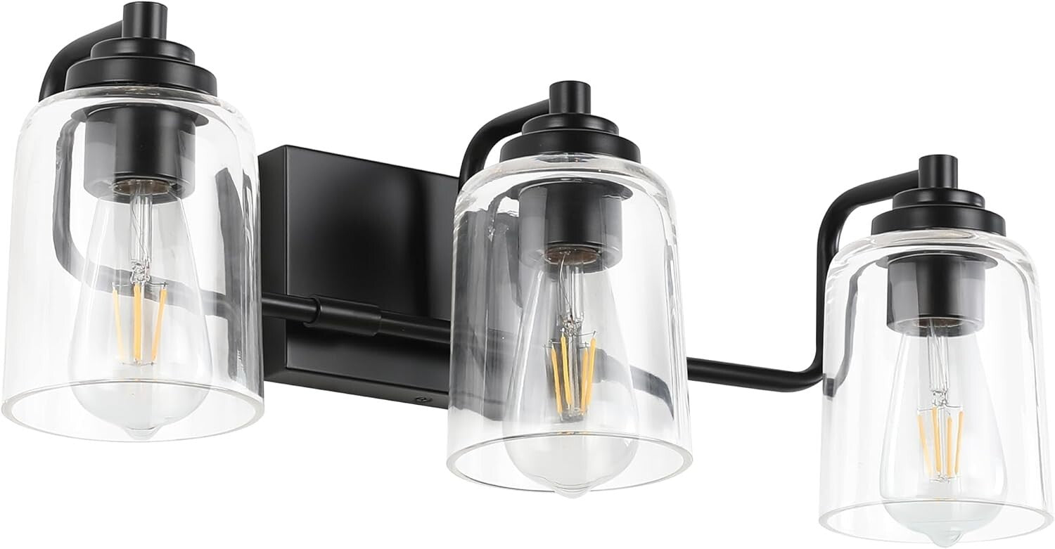 Contemporary 3-Light Black Bathroom Wall Fixture for Elegant Mirror Lighting