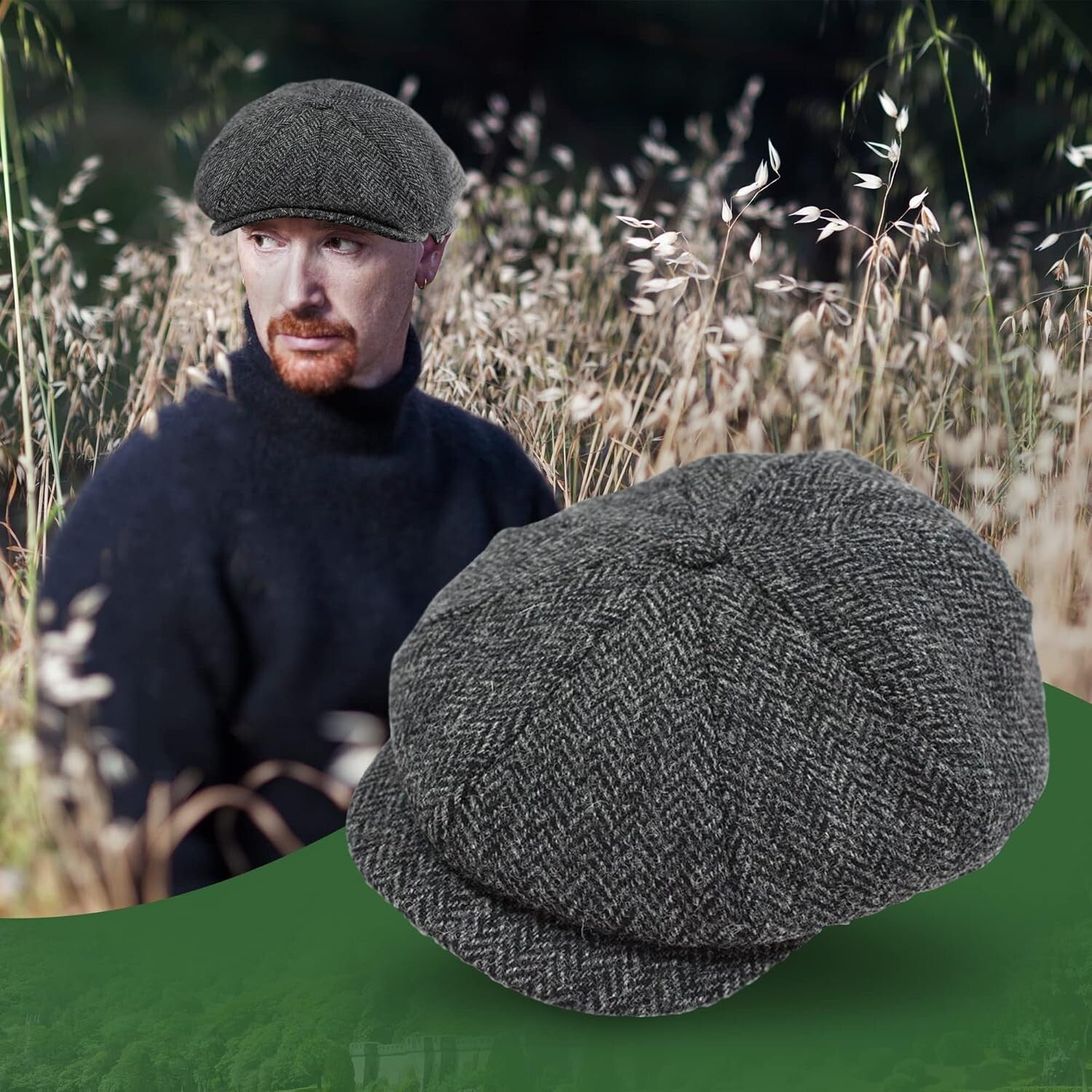 Authentic Irish Newsboy Cap - 100% Wool Herringbone Flat Cap for Men & Women