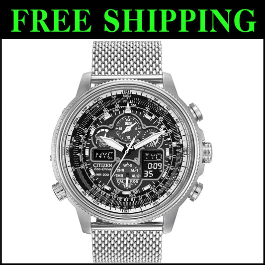 Pilot-Inspired Eco-Drive Atomic Watch - Chronograph with Perpetual Calendar
