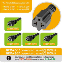 Load image into Gallery viewer, 15FT NEMA 5-15P Heavy Duty Extension Cable - Supports Wide Voltage Range