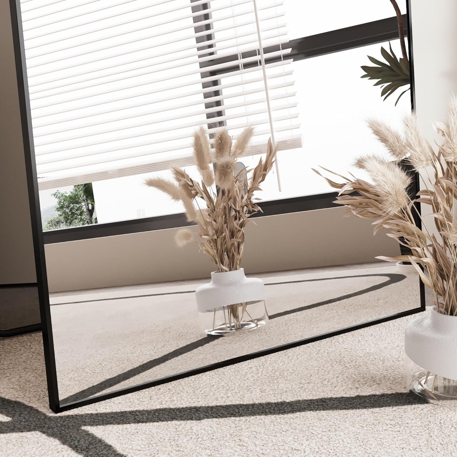 Elegant 65" Full-Length Mirror with Black Aluminum Frame - Dual Mounting Options