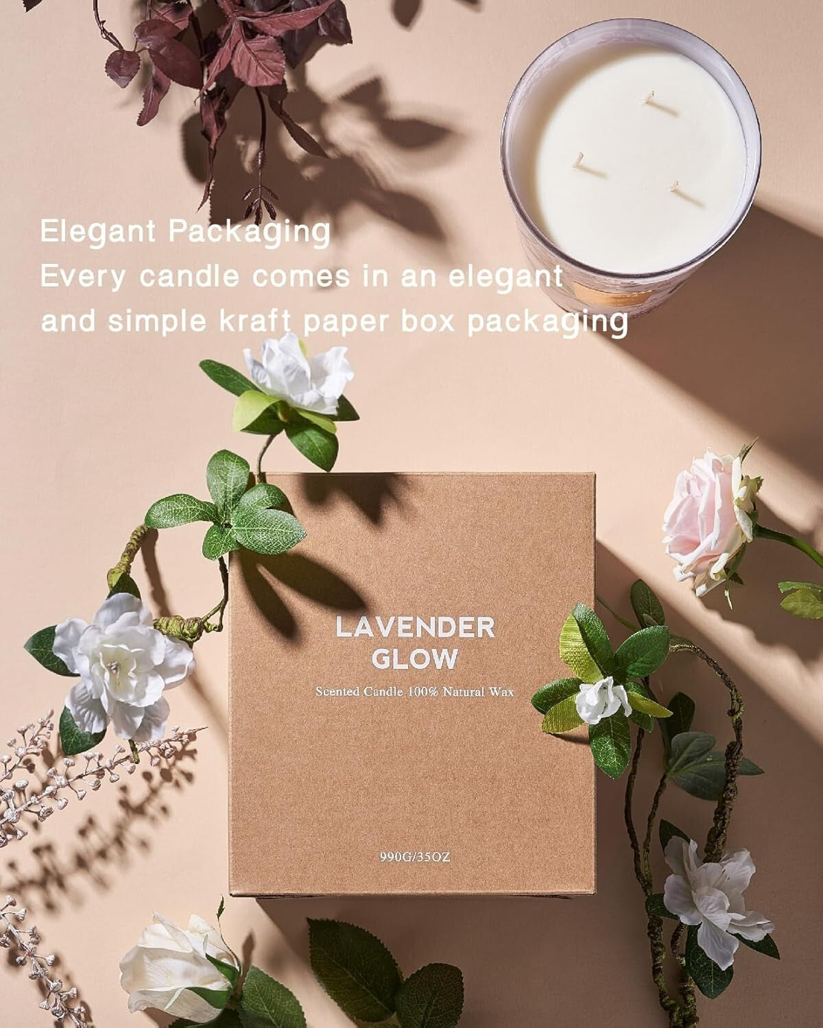 Gorgeous Floral Patterned Large Candle - Creamy Vanilla Scent, Perfect Gift