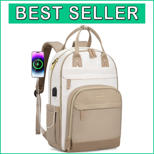 Durable USB Charging Backpack for 15.6 Inch Laptop - Water-Resistant Beige-Khaqi