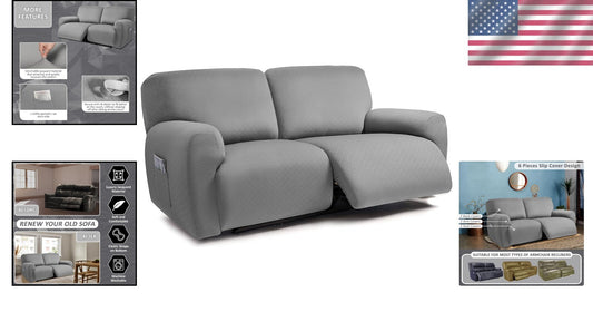 Extra Wide 75"-100" Reclining 2-Seater Jacquard Loveseat Slipcover - Light Grey