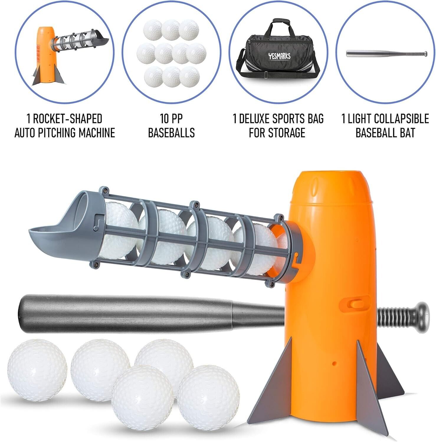 Youth Baseball Training Toy Set - Auto Pitching Machine & Bat with Bag Included