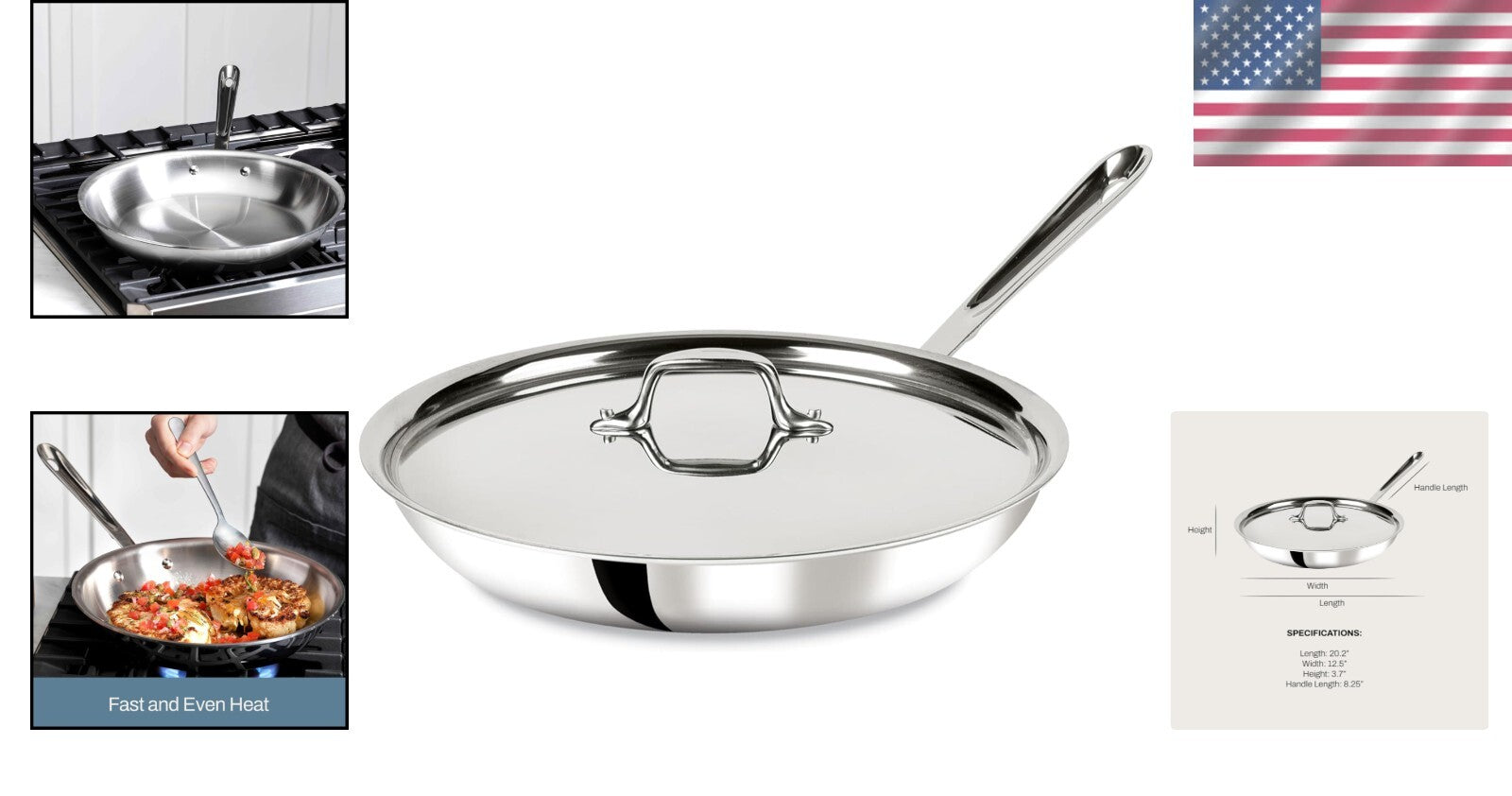 Durable 12-Inch Stainless Steel Frying Pan with Lid - Even Heat Distribution