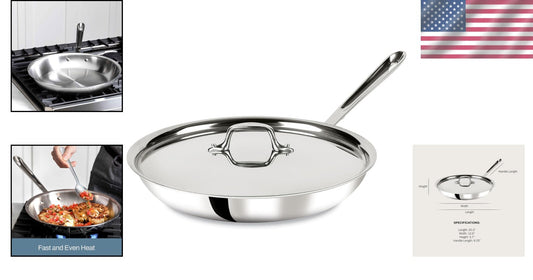 Durable 12-Inch Stainless Steel Frying Pan with Lid - Even Heat Distribution