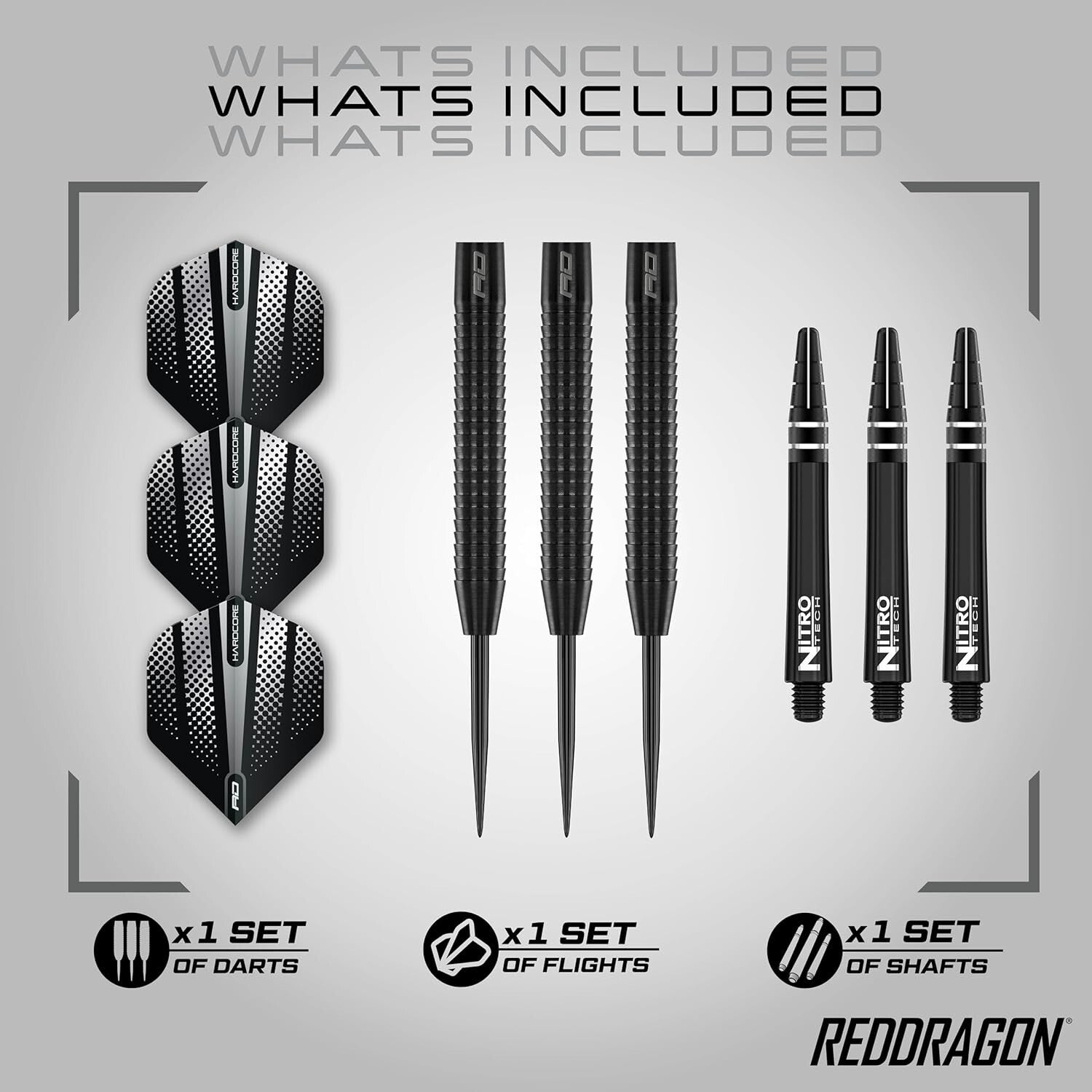 Aggressive Grip Tungsten Darts with Hardcore Flights - Stunning Black Finish