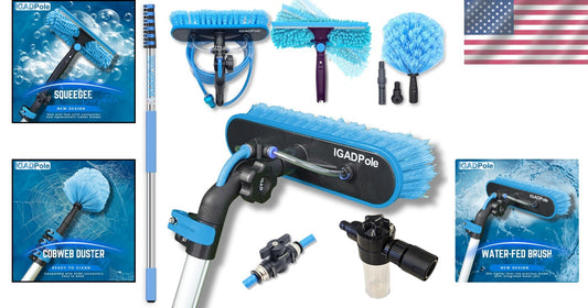 Composite 24ft Cleaning Tool: Adjustable Water-Fed Brush & Squeegee for Home Use
