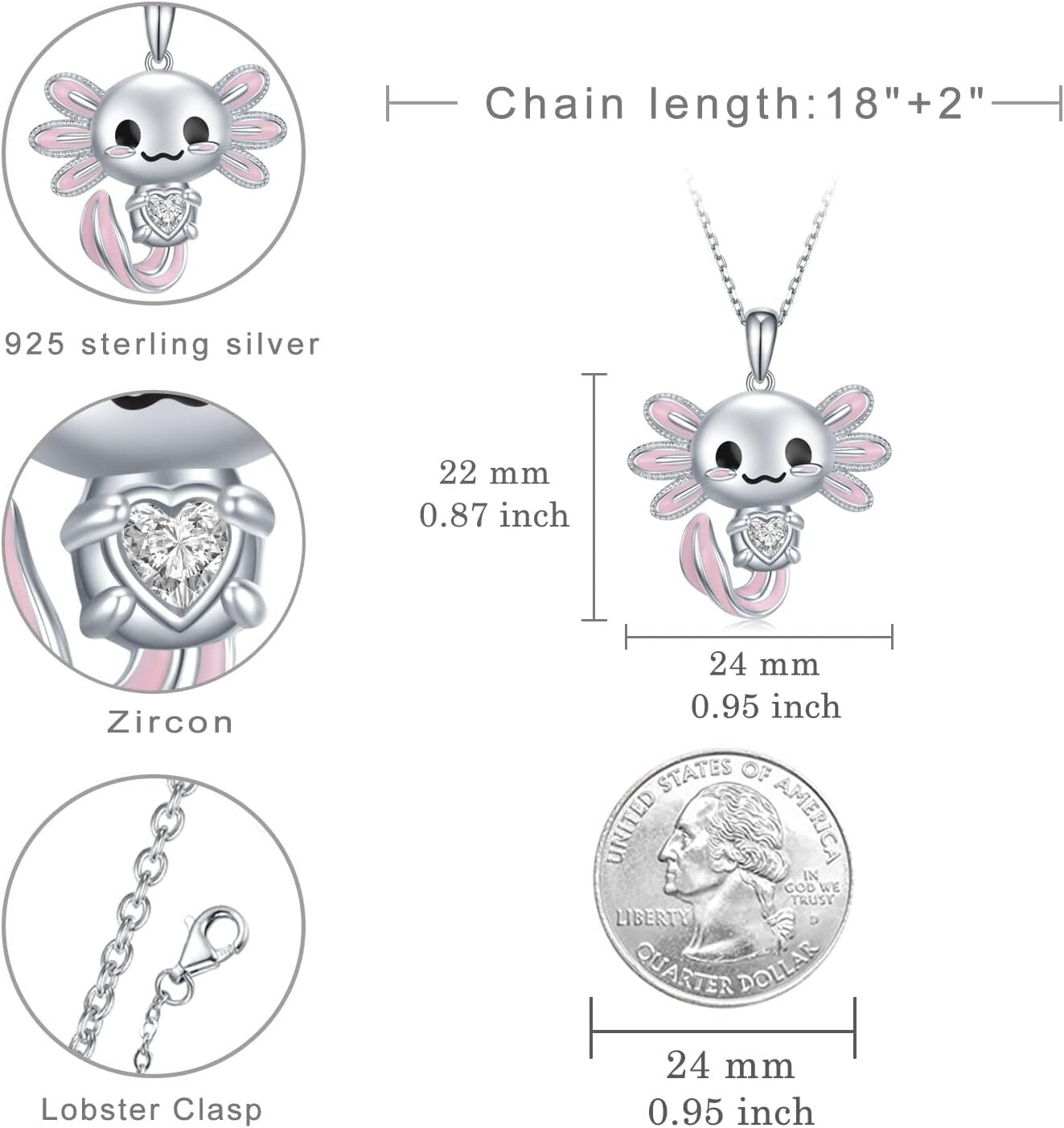 Delicate Axolotl Necklace in 925 Sterling Silver - Perfect Gift for Any Occasion