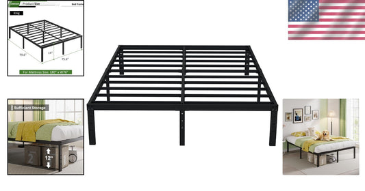 Metal King Bed Frame with 14-Inch Height - Fade Resistant, Squeak Resistant
