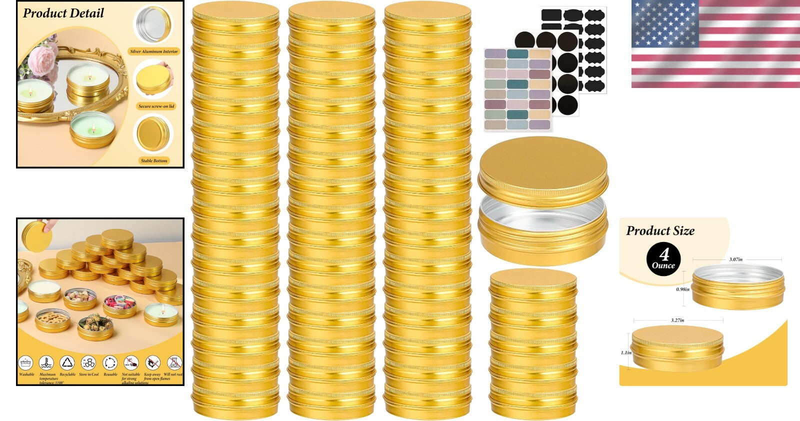 Durable Round 4 oz Aluminum Tins – Eco-Friendly Screw-Top Containers, 50 Pack