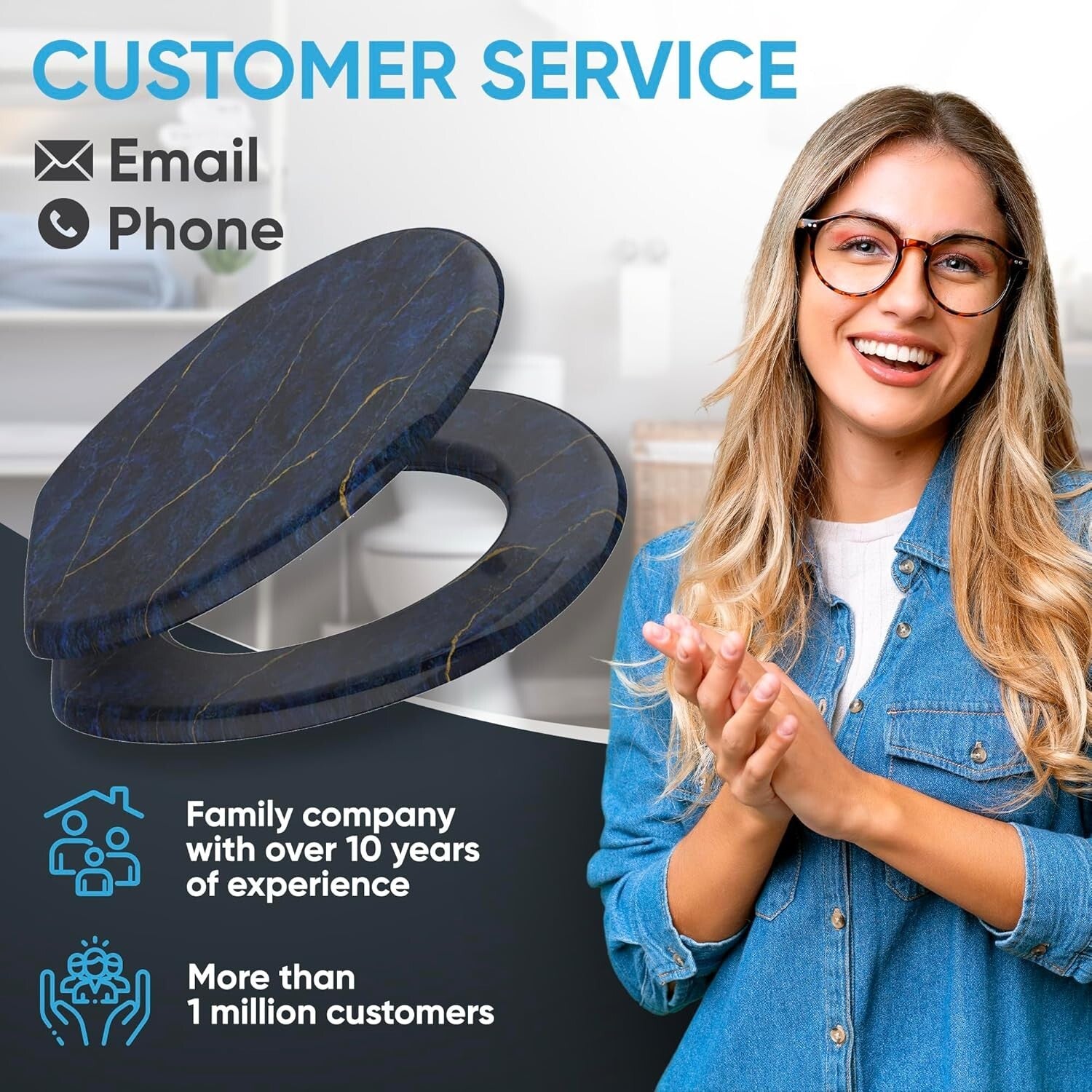 Elegant Soft Close Toilet Seat with Marble Dark Blue Design - Adjustable Fit