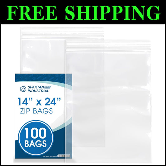 Durable 14" x 24" Clear Zip Plastic Bags - 100 Count Resealable Storage