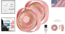 Load image into Gallery viewer, Portable Pink USB Desk Fan - 2 Piece Set with 3 Speed &amp; 360° Rotatable Design