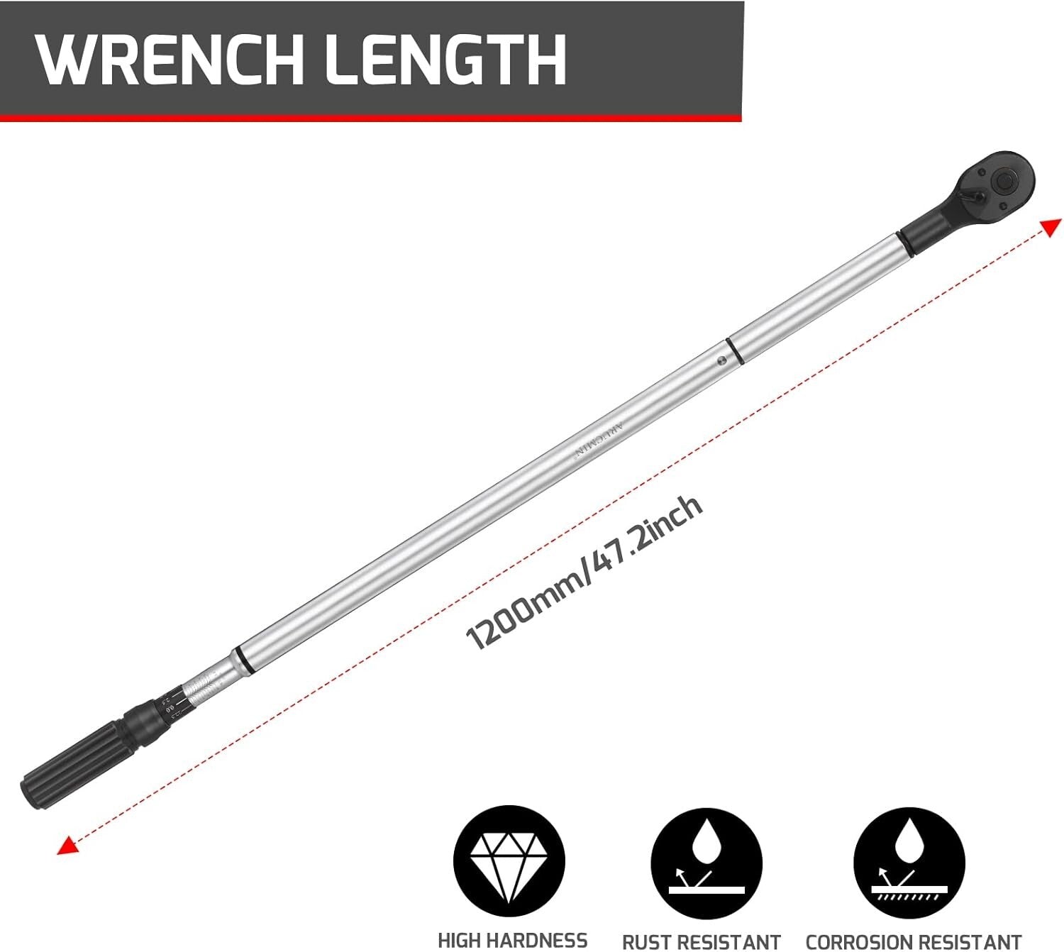 Compact 3/4-Inch Torque Wrench 100-600ft.lb with Alloy Head and Easy Read Scale