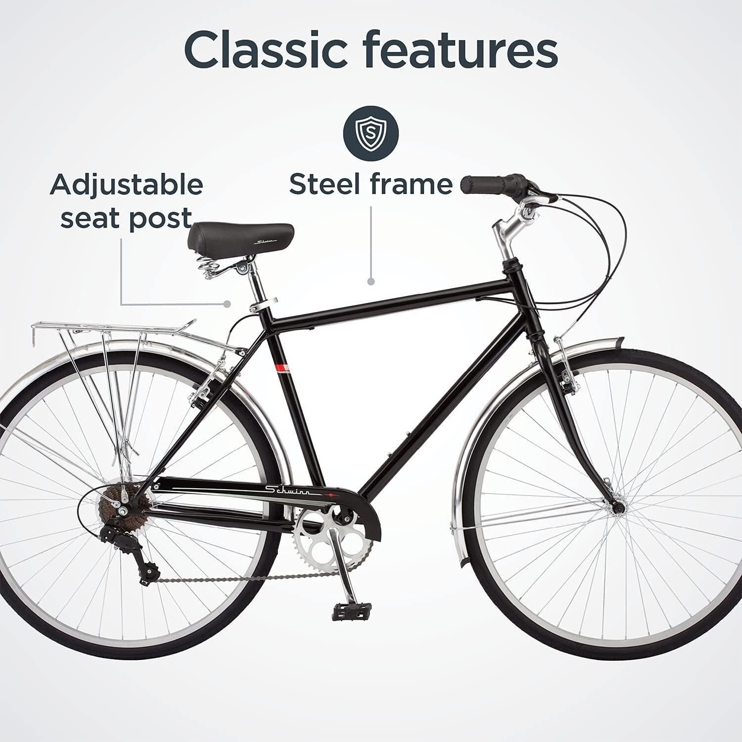 7-Speed Unisex Hybrid Bike with Retro Steel Frame and Cargo Rack for Easy Riding
