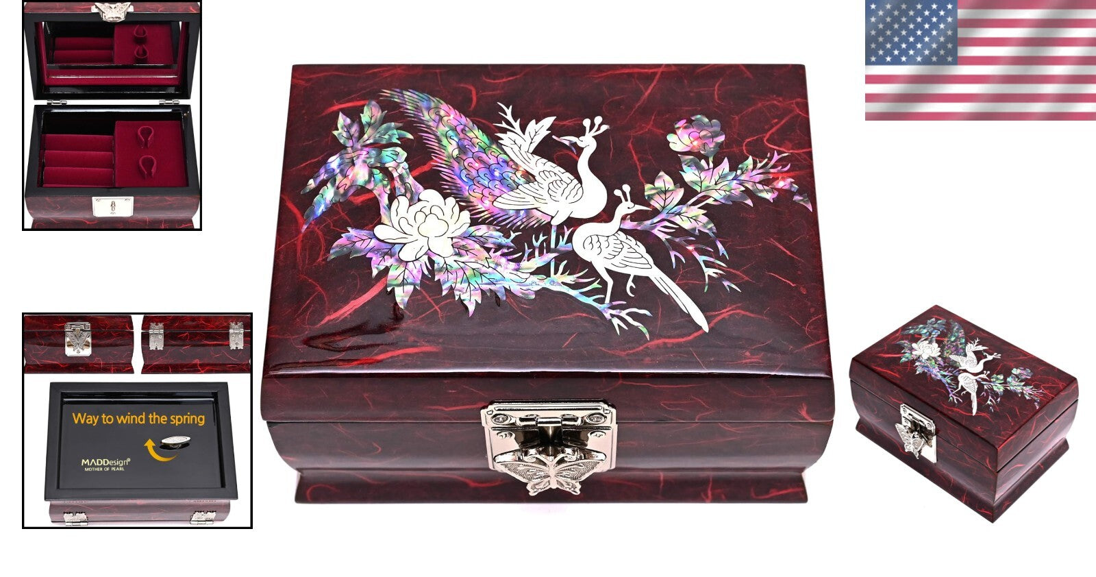 Artisan Jewelry Music Box with Butterfly Clasp & Mirror – Ideal for Organizing