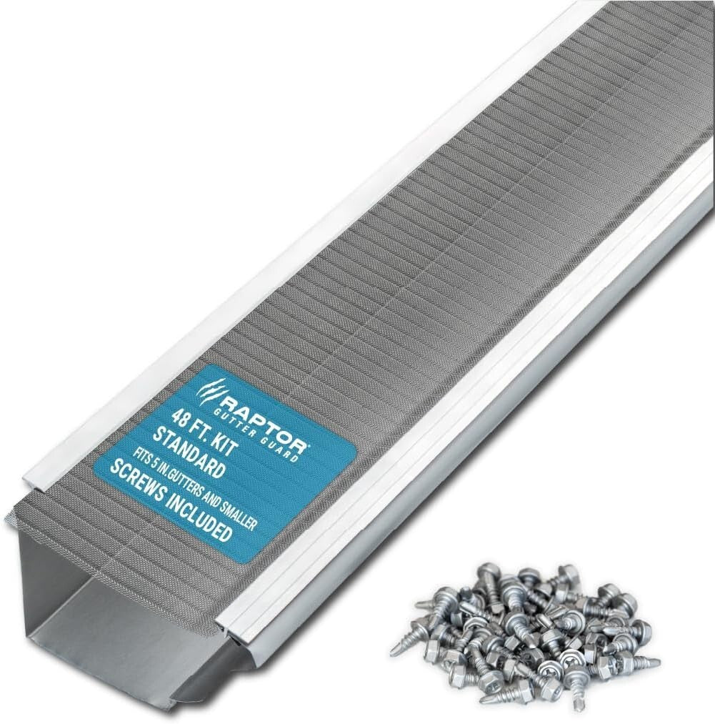 Durable 48 ft Gutter Guard Kit with Screws - Fits 5 in. Gutters, Easy Install