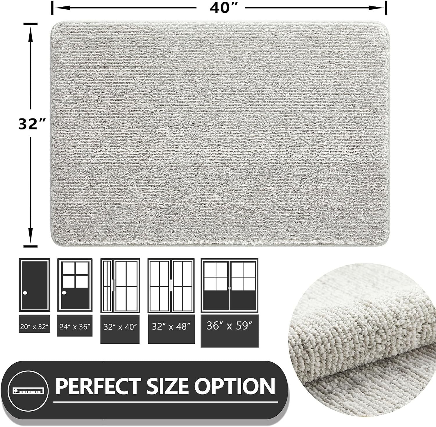 32"x40" Low-Profile Indoor Doormat - Durable Absorbent Grey with Non-Slip Mat