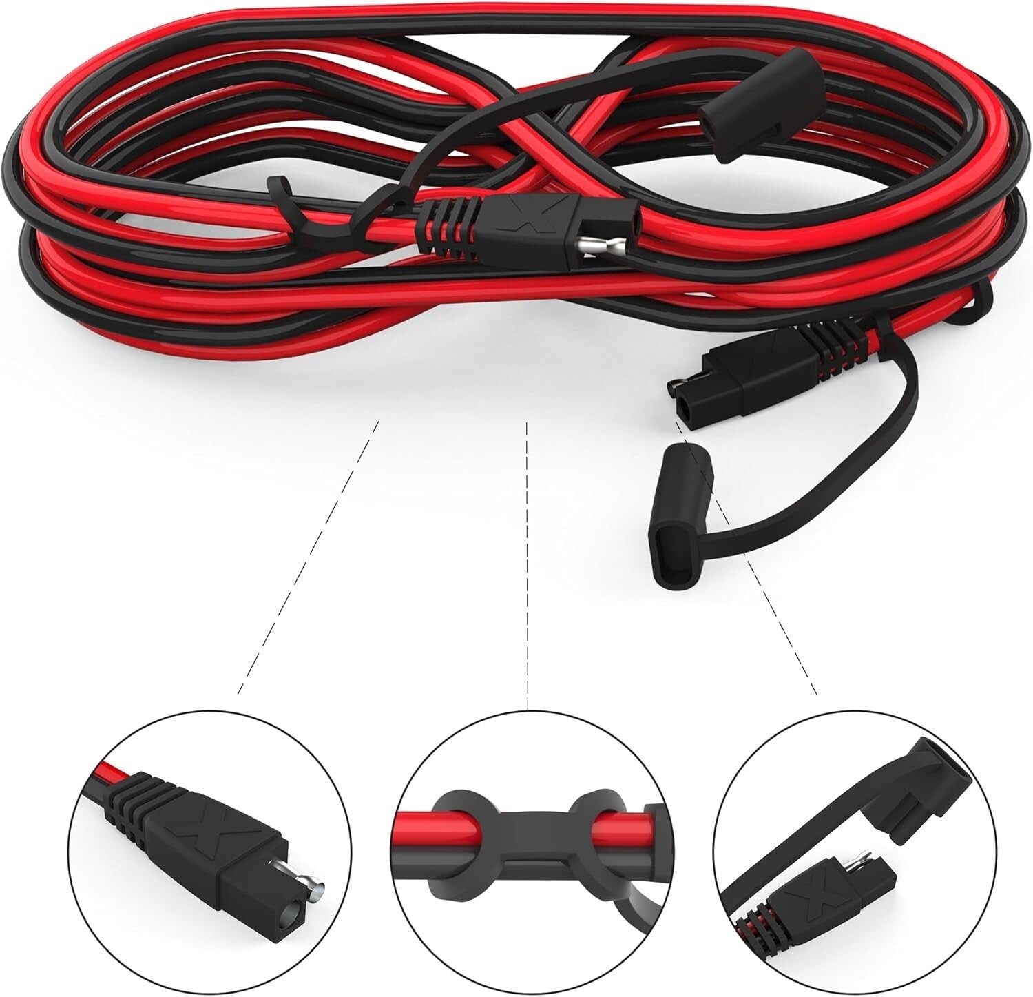 16AWG SAE to SAE Connector Cables - 12 Feet Each, 4-Pack with Protection Cap