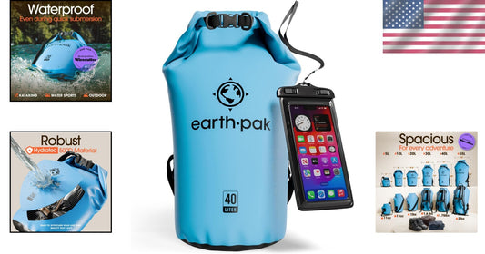 40L Waterproof Dry Bag Backpack with Phone Case - Light Blue Adventure Ready