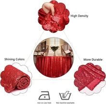 Load image into Gallery viewer, Round 108-Inch Glitter Tablecloth - Shimmering Red Sequin Style for Occasions