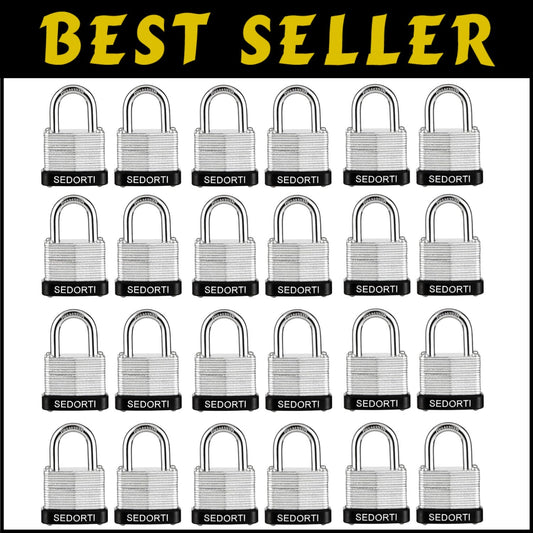 Laminated Steel Padlock Set - 24 Heavy Duty Indoor/Outdoor Locks Included