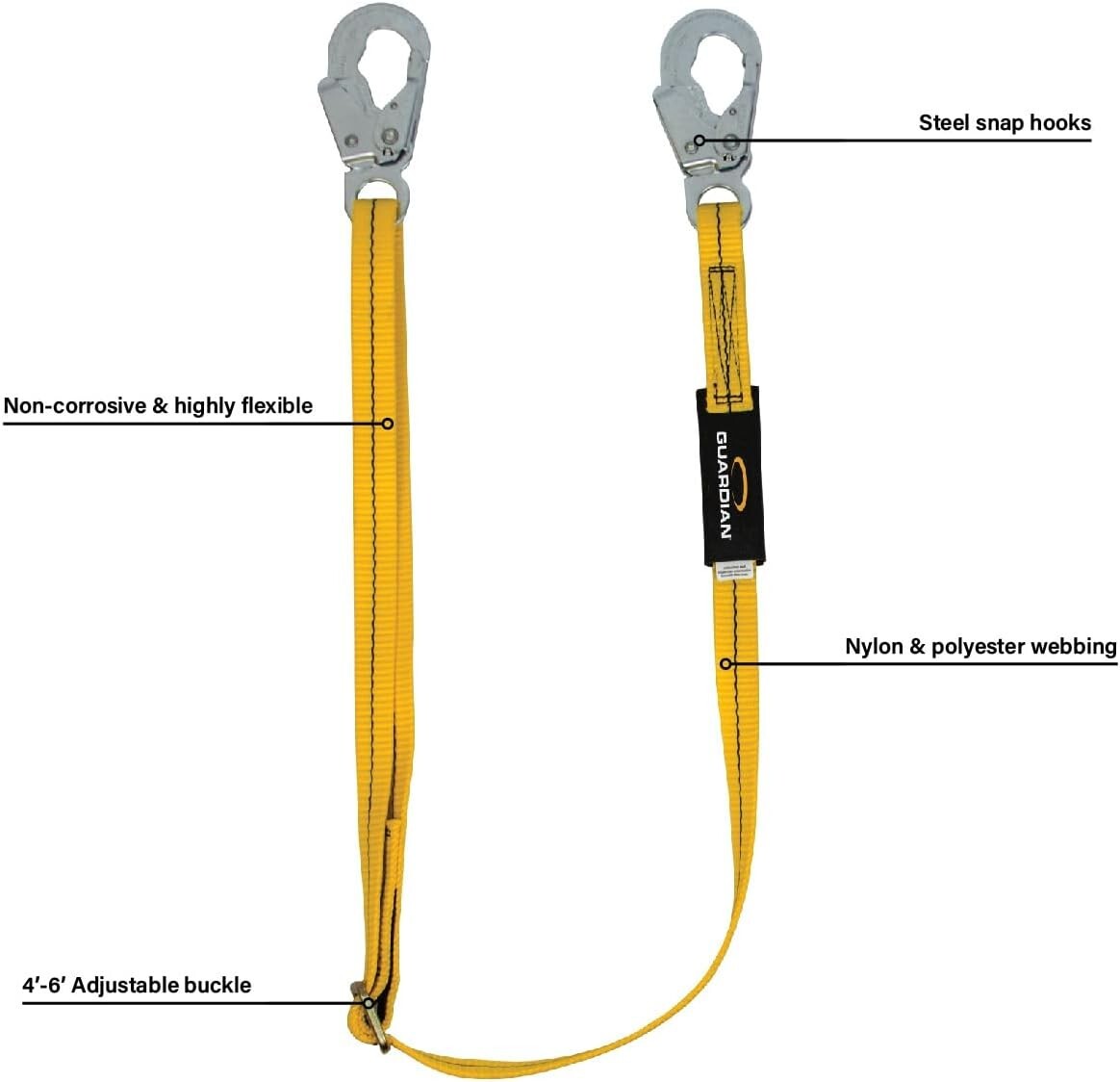 Durable 4-6 Feet Adjustable Yellow Lanyard for Enhanced Safety and Positioning