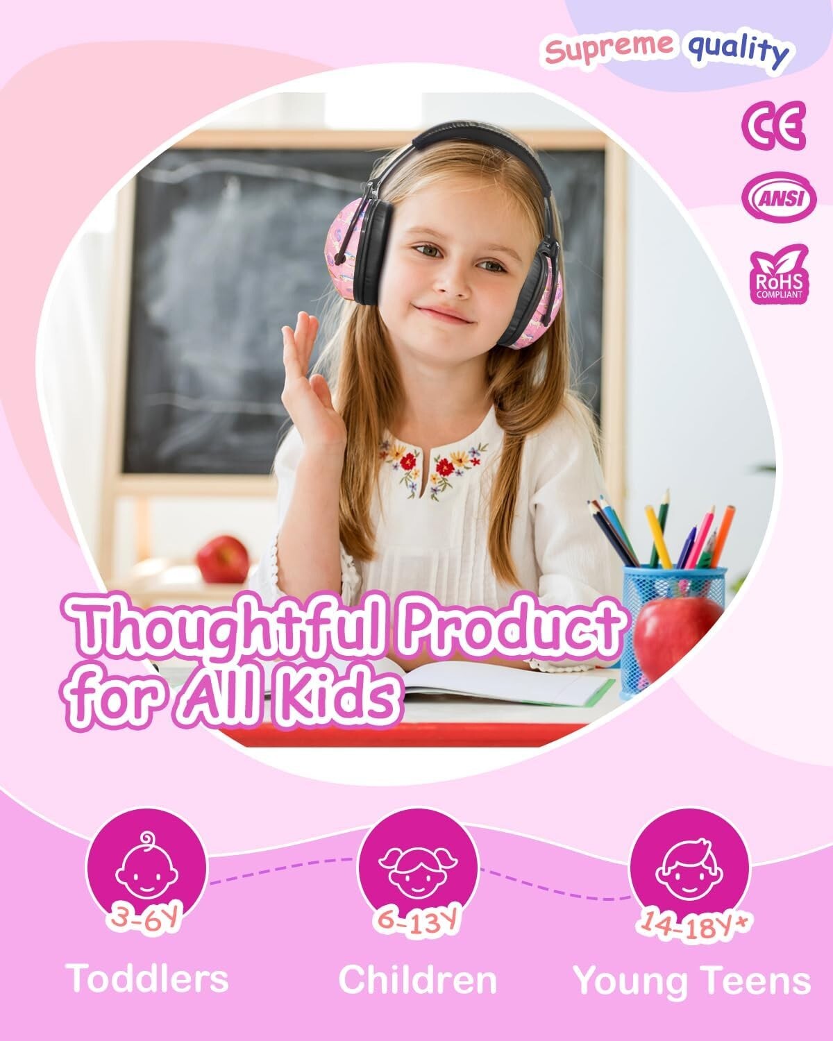 Adjustable Noise Cancelling Earmuffs for Kids - 3 Pack with Bright Designs