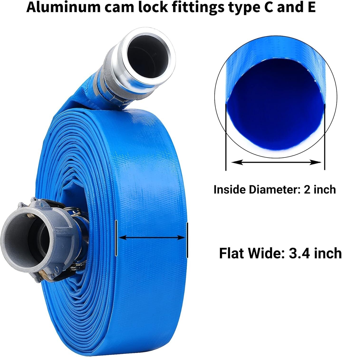 Versatile 100ft 2-Inch PVC Discharge Hose with Cam Lock & Leak-Free Performance