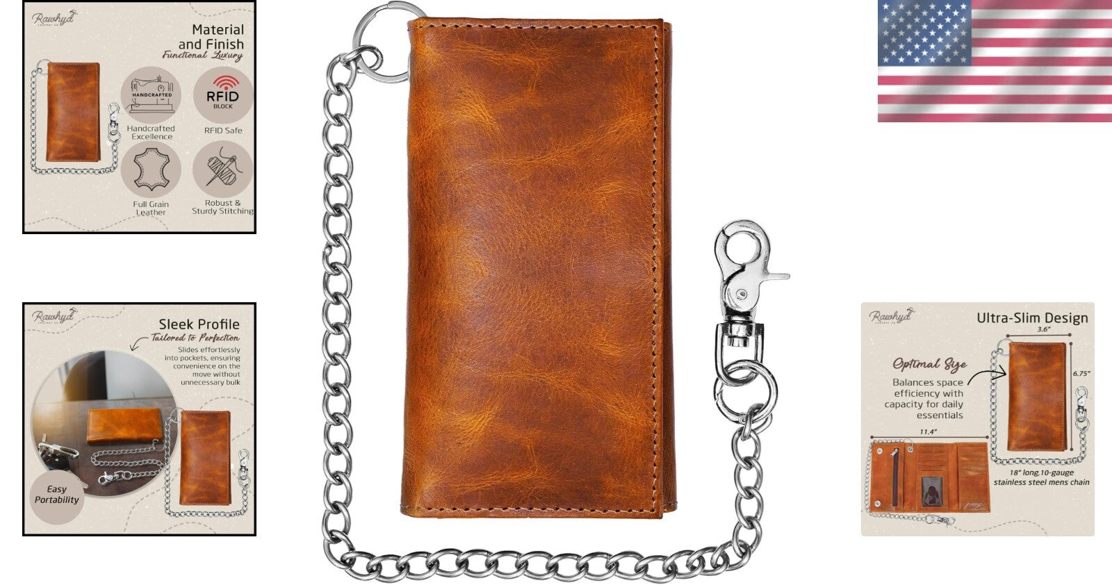 Classic Men's Biker Wallet with RFID Blocking & Chain - Timeless Craftsmanship