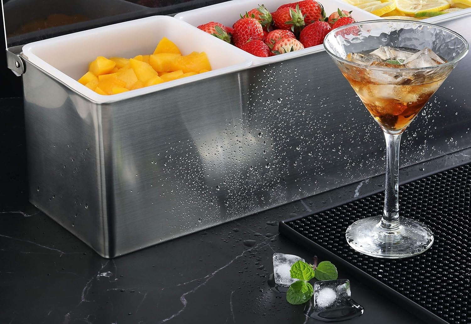 Multi-Compartment Stainless Steel Condiment Organizer with Hinged Acrylic Lid