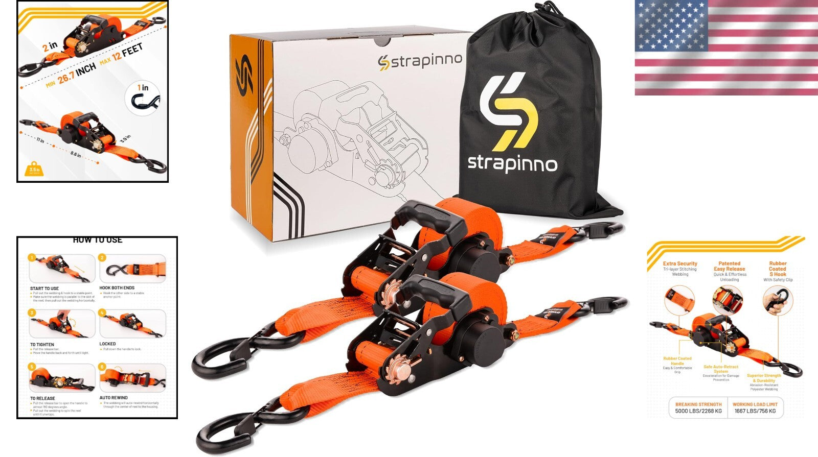 Adventure-Ready 2PC Ratchet Straps - Secure 5,000 lbs for ATV, UTV, Cargo